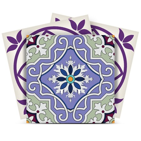 Homeroots 5" X 5" Vintage Purple And Taupe Mosaic Peel And Stick Removable Tiles 390879