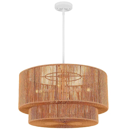 Jonathan Y Elliott 24" 5-Light Coastal Bohemian Adjustable Metal Hand-Woven Rattan-Look Paper Rope 2-Tier Drum JYL9563A