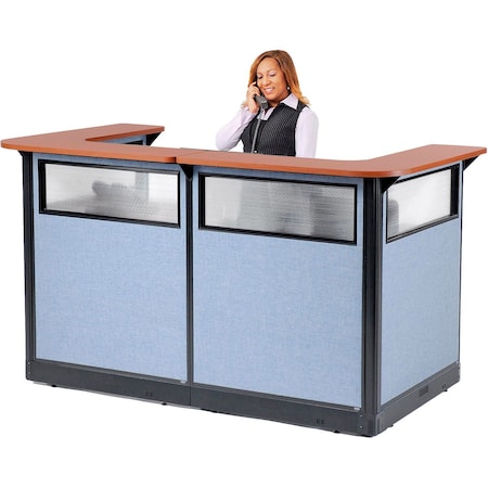 Global Industrial Interion U-Shaped Reception Station w/Window and Raceway 88"W x 44"D x 46"H Cherry Counter 694906WNCB