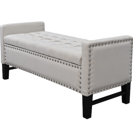 Homeroots 50" Cream and Black Tufted Linen Upholstered Storage Bench with Flip Top 530660