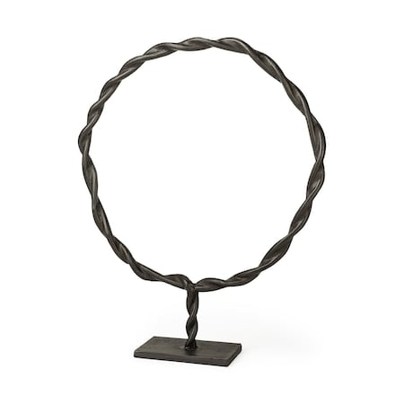 Homeroots 23" Black Metal Round Braided Tabletop Sculpture 392413