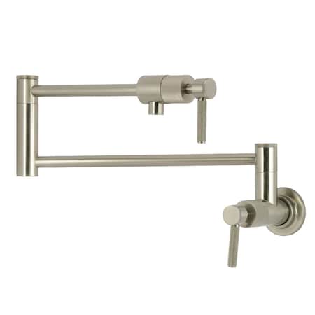 Kingston Brass Wall Mount Pot Filler Faucet with Knurled Handle, Brushed Nickel KS4108KNL