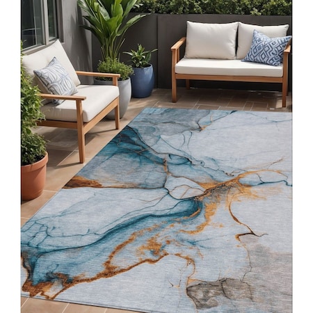 Homeroots 5' X 8' Sky Blue And Copper Abstract Washable Indoor Outdoor Area Rug 617873