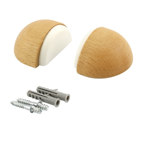 Prime-Line WORKPRO Wooden Adhesive or Screw Mounted Soft Bumper Dome Door Stopper, Beech Finish 2 Pack W133316