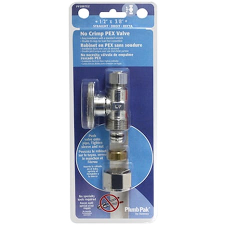 Protectionpro 0.63 x 0.38 in. No Crimp Pex Straight Valve, Chrome PR3343817