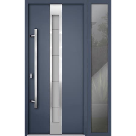 Vdomdoors Steel Door Deux 1717 Gray Graphite Stainless Inserts Single Modern Painted-W50xH80-Right-hand Outsw DEUX1717EXD-GRE-W36+14xH80-RH-O