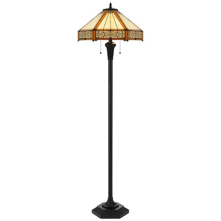 Homeroots 60" Bronze 2-Light Traditional Floor Lamp, Orange and Ivory Abstract Tiffany Glass Empire Shade 526322