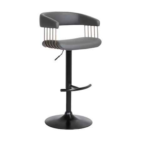 Homeroots Gray and Black Faux Leather with Metal Swivel Adjustable Height Bar Chair 534476