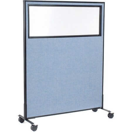 Global Industrial Interion Mobile Office Partition Panel with Partial Window, 48-1/4"W x 63"H, Blue 694983MBL