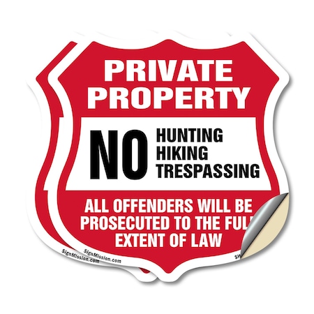 Signmission Private Property Shield Sign No Hunting, 12 inch X 12 inch, Vinyl Decal, 2PK SHI-D-2PACK-12-446
