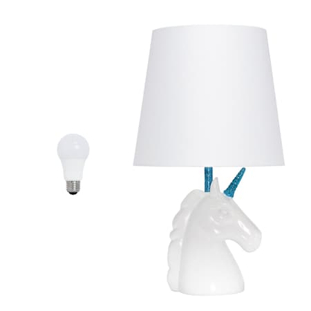 Homeroots 16" White And Blue Novelty Table Lamp LED With White Drum Shade 642936