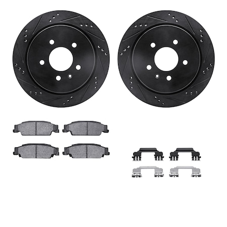 Dynamic Friction Co DFC Rotors-Drilled & Slotted-Black w/ 5000 Advanced Brake Pads Incl Hdw 8512-46009