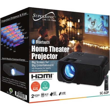 Supersonic Home Theater Projector with Bluetooth 1280 x 720 Front, Ceiling 720p 50000Hour Normal Mode HD SC82P