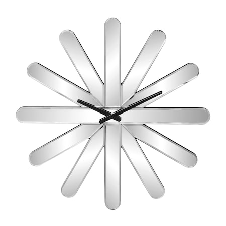 Homeroots 26" Silver Mirrored Glass Silent Analog Starburst Wall Clock 635633