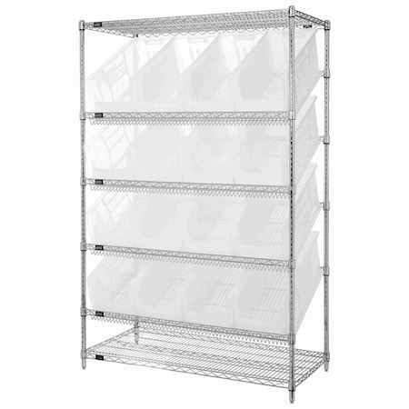 Quantum Storage Systems WIRE UNIT SLANTED SHELVES W/16 BINS CLEAR WRSL6-74-2448-953CL