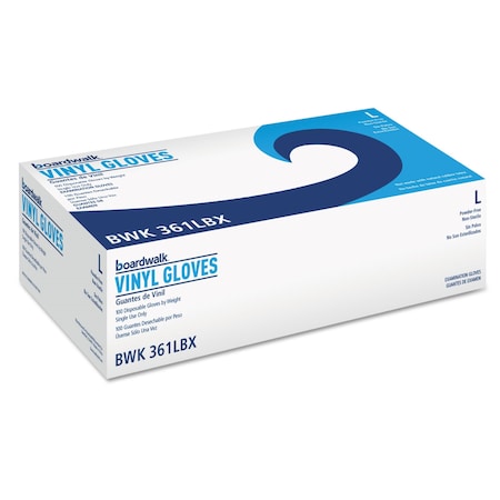 Boardwalk Exam Vinyl Gloves, Powder/Latex-Free, 3 3/5 mil, Clear, Large, 100PK BWK361LBX