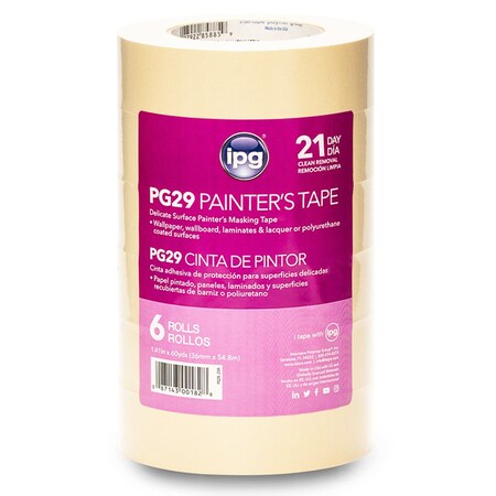 Promask Pg29 6-Rolls of 1.41in x 60Yds Intertape PG29 Tan Low-Tack Masking Tape, 1 Contractor Pack PG29 23R