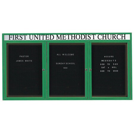 Aarco Illuminated Enclosed Letter Board Directory w/ Powder Coated Green Al Frame and Header, 48''Hx96''W ADC4896-3HIG