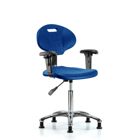 Blue Ridge Ergonomics Erie Poly Chair Chrome, Med Bench, Arms, Glides, Blue BR-TPMBCH-CR-A1-NF-RG-BLU