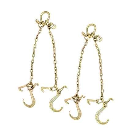 Mytee Products 5/16in x 3ft G70 V-Chain Bridle w/8in J Hooks, T & J-Hook w/Grab Hook 4700lbs WLL, 2PK CH5163V-MJ-TJ-GHx2