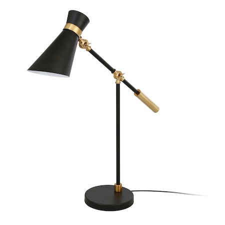 Homeroots 30" Black and Gold Metal Desk Table Lamp With Black Cone Shade 524316
