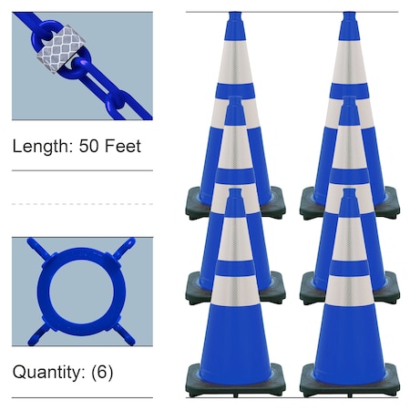 Mr. Chain Traffic Cone, 28 in Height, Traffic Blue 6 PK 23278-6