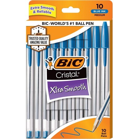 Bic Cristal Xtra Smooth Ballpoint Pen, Blue, 10PK MSP10BE
