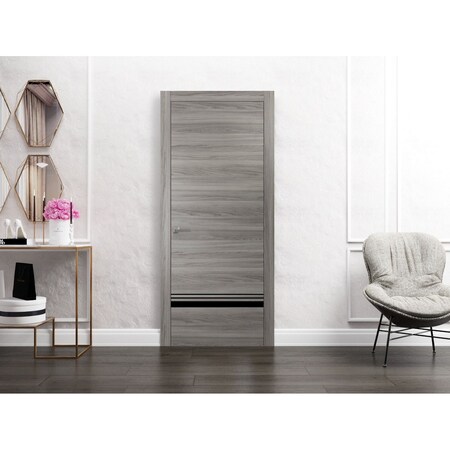 Sartodoors Modern Solid Interior Door with Handle, Planum 0012 Ginger Ash and Aluminum Strips, Single Regural PLANUM0012ID-GA-3696