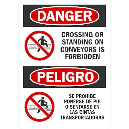 Lyle Danger Crossing Or Standing On Conveyors Is, 5x7, Non-Reflective, White G-16925-ND_5x7