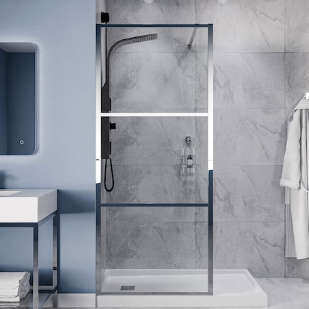 Anzzi 34in x 78in Fixed Frameless Shower Door in Polished Chrome with Tsunami Guard Tempered Clear Glass SD-AZFL06002CH