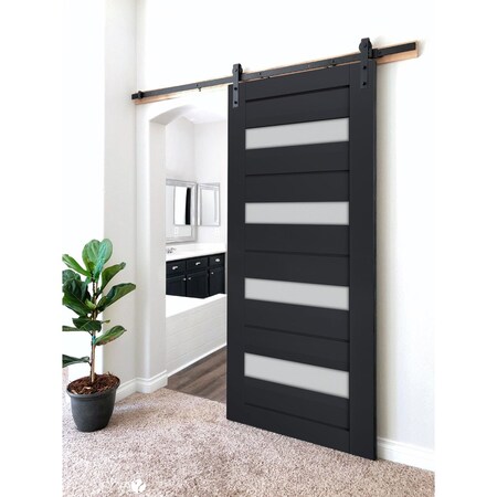 Sartodoors Sturdy Barn Door Frosted Glass 36x84 Solid Core Modern Interior VEREGIO7455BD-B-ANT-3684