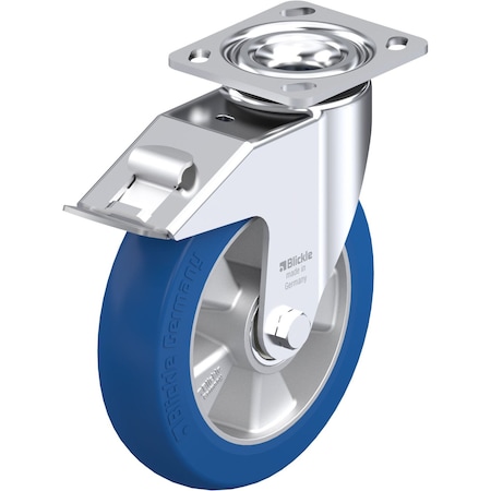 Blickle Swivel Plate Caster, PU, 8", Brake, Caster Wheel Shape: Extra Crowned LEH-ALBS 200K-14-FI-CO