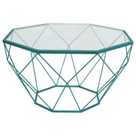 Leisuremod Malibu Large Modern Octagon Glass Top Coffee Table with Geometric Base, Blue MD31BU