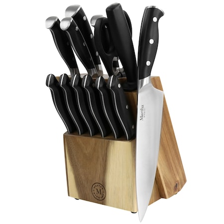 Martha Stewart Stainless Steel 14 Piece Cutlery and Knife Block Set in Black 130031.14