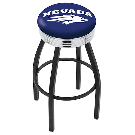Holland Bar Stool Co 25" Blk Wrinkle Nevada Swivel Bar Stool, Chrome Ring L8B3C25NevaUn