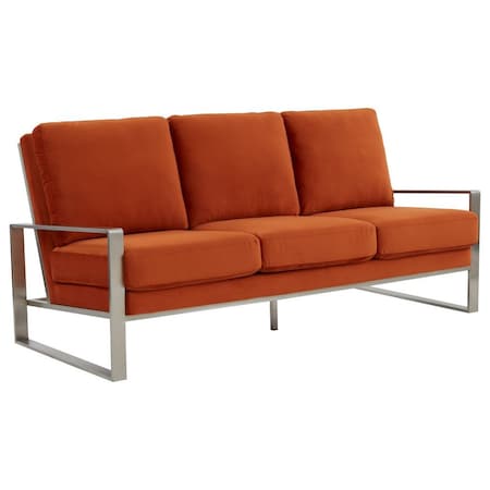 Leisuremod Jefferson Contemporary Velvet Sofa with Silver Frame, Orange JAS77OR