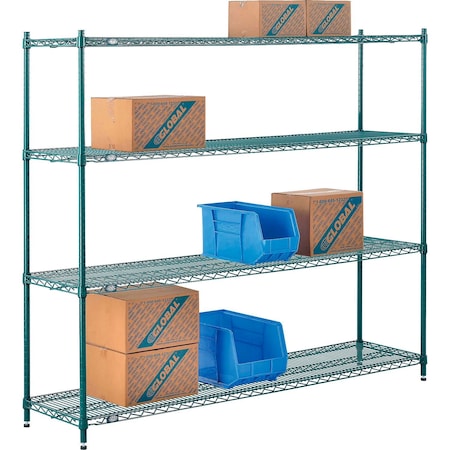 Global Industrial Nexel 4 Shelf, Poly-Green Wire Shelving Unit, Starter, 72"W x 12"D x 63"H B3150105