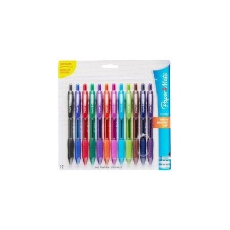 Paper Mate Profile Ballpoint Pen - 1.4 mm Bold Pen Point - Refillable - Retractable - Black, Blue, Green, 12PK 1788863