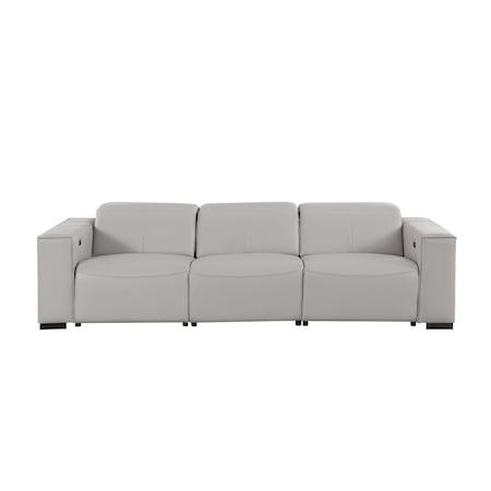 Homeroots 110" Light Gray Top Grain Leather Reclining Metal USB Sofa 720303
