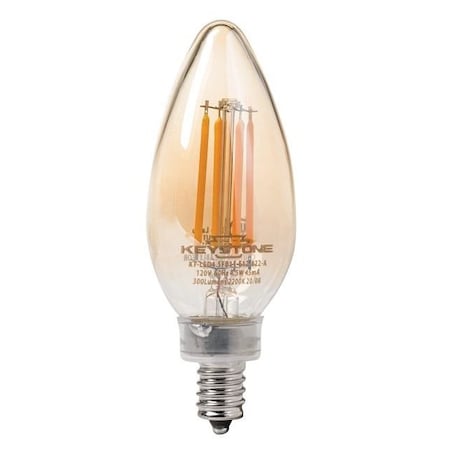 Keystone Straight Tip Chandelier Filament Bulb, 40W Equivalent, B11 shape, E12 Candelabra base, 2200K, 80 CRI KT-LED4.5FB11-E12-822-A
