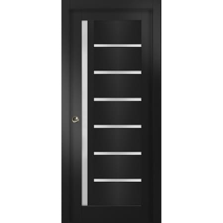 Sartodoors Sliding French Pocket Door 32x84 inches with Black Solid Core Modern Interior QUADRO4088PD-BLK-3284