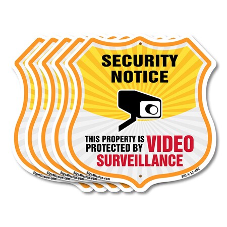 Signmission Security Notice Shield Sign This Propert, 12 inch X 12 inch, Aluminum Metal Sign, 5PK SHI-A-5Pack-12-462