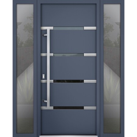Vdomdoors Steel Door Deux 1105 Gray Graphite 2 Sidelight Exterior Windows Stainless Inserts Single Modern Pai DEUX1105EXD-GRE-W14+36+14xH80-RH-O