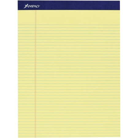 Ampad/ Of Amercn Pd&Ppr Ampad, LEGAL RULED PADS, NARROW RULE, 8.5 X 11.75, CANARY, 4PK 20215