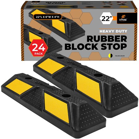 Xpose Safety Parking Block, Rubber, 2 in Height, 22 in Length, Yellow/Black, 24 PK PBSY-2-24-X
