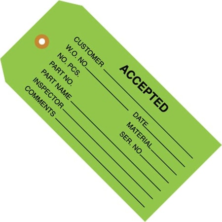 Partners Brand Tag Accepted, 4-3/4x2-3/8", PK1000, 13 Point Cardstock, 4 3/4" W, Green, 1000 PK G20021