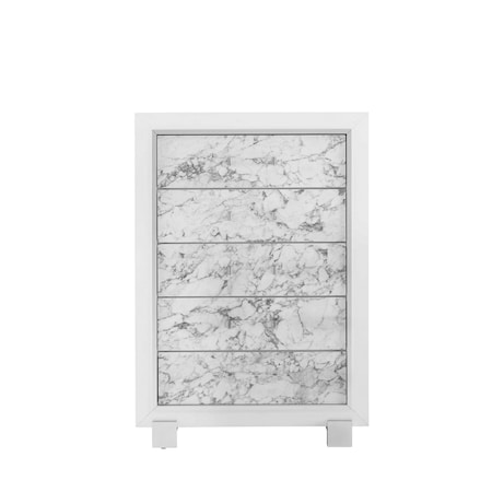 Homeroots Modern White Chest With 5 Faux Marble Detailed Front Drawer. 384038