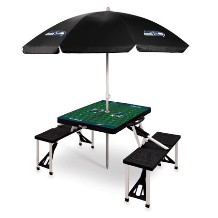 Picnic Time Family Of Brands Seattle Seahawks - Picnic Table Portable Folding Table with Seats and Umbrella, (Black) 811-02-175-285-2