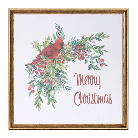 Homeroots Merry Christmas Cardinal Gold Framed Wall Art 634747