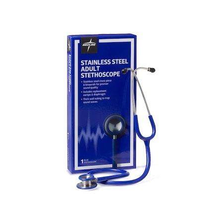 Medline Adult Stainless Steel Stethoscope, Blue MDS92270